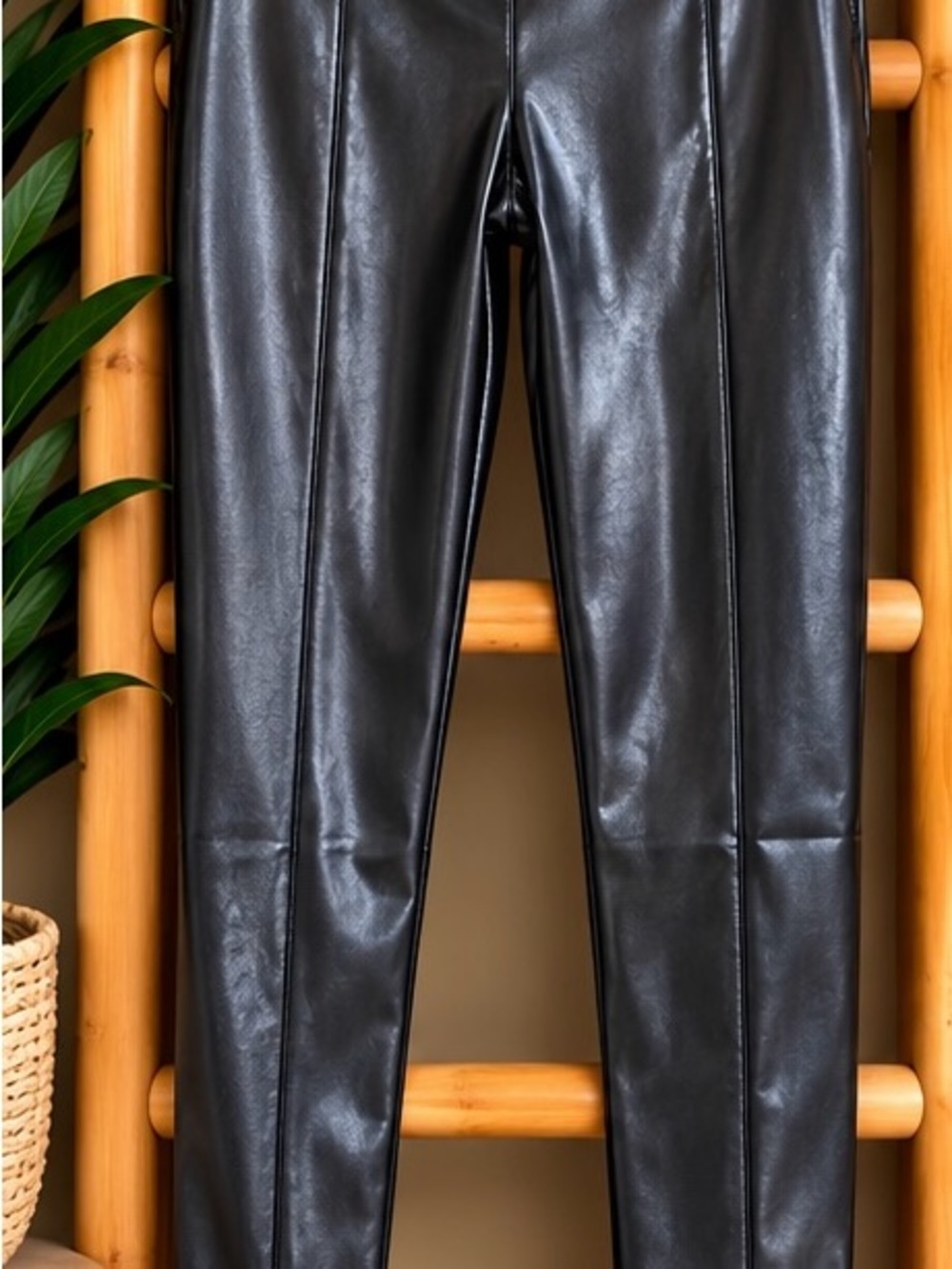 Shinestar Black Faux Leather Leggings Pants Size Small NWT